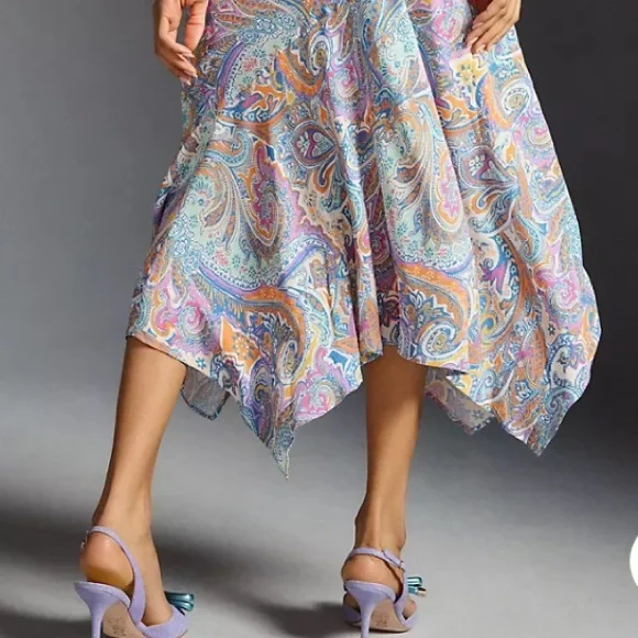 Anthropologie V Neck Ruffle Slip Dress Sz xxs xs 0 2 New $$$ multi color pastels - Picture 9 of 9